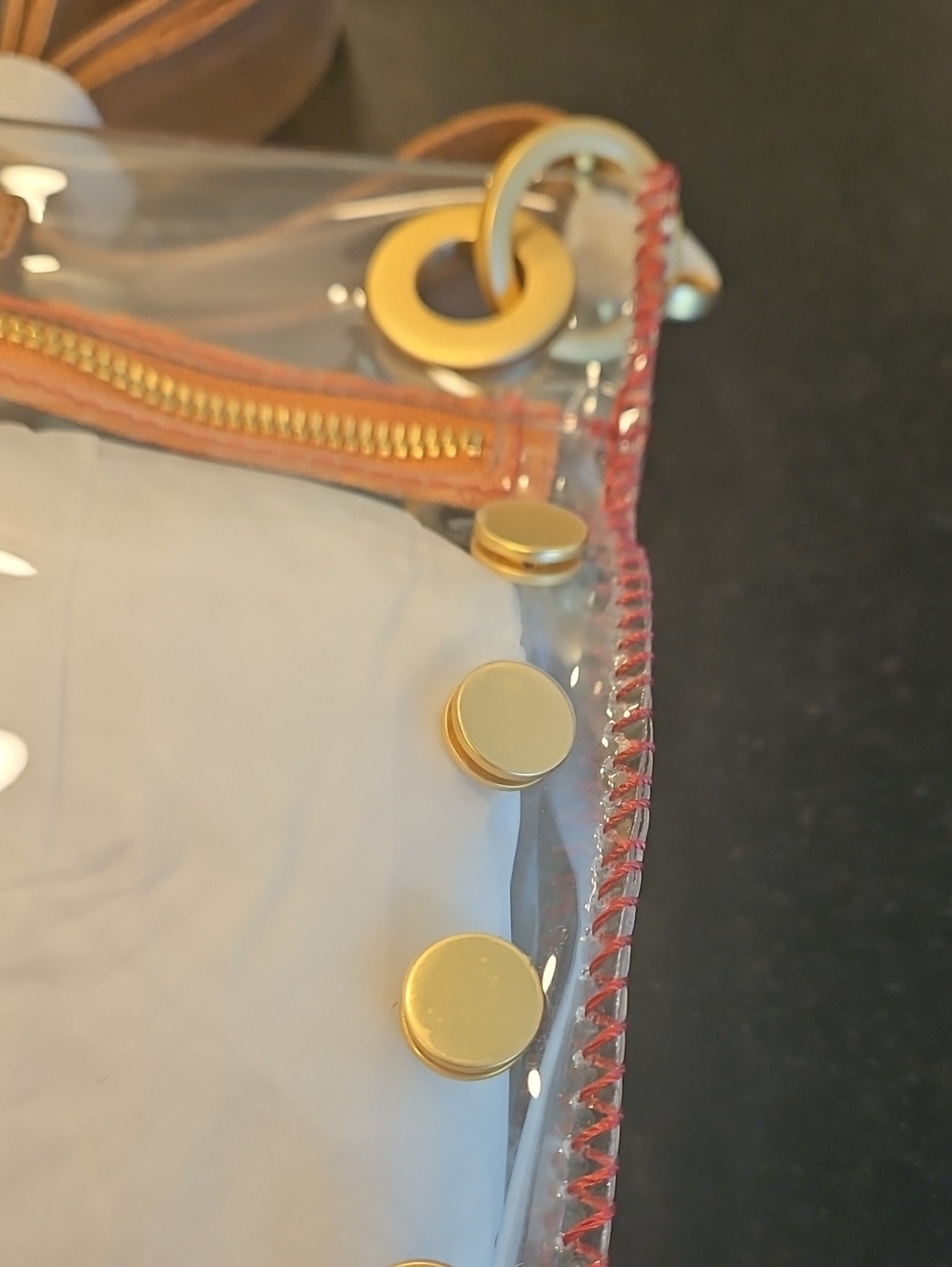 💕HAMMITT💕 Tony Small Bag ~ Clear Brushed Gold/Brown/Red NWT - Picture 9 of 13